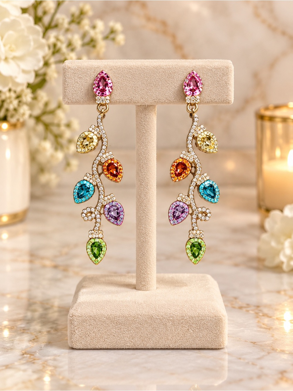 Christmas Light Earrings Sparkly Colorful Crystal Drop Dangle Xmas Earrings
